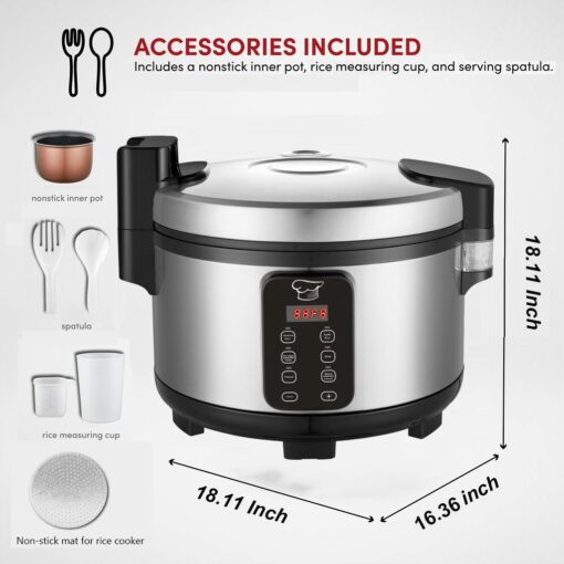Large 15L Commercial rice cooker 84 cups cooked / 32 cups uncooked rice Electiric Rice Cooker & Rice Warmer | Automatic Warm | Stainless Steel | with One-Touch Operation - Image 4