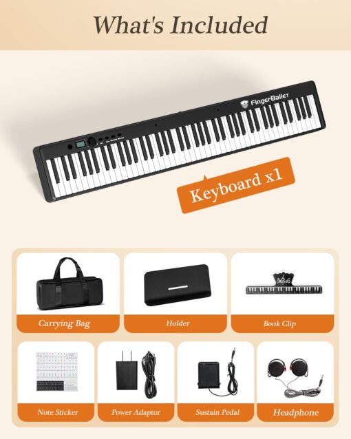 FingerBallet Portable Piano Keyboard, Semi-Weighted Folding Digital Piano 88 Key, Full Size, Wood Grain, Electric Piano Keyboard w/MIDI Bluetooth, Suitable for Adult, Toddler, Kids - Image 2