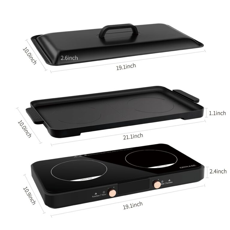 ONNASE Double Induction Cooktop, 1800W Electric Stove Top Burner with Removable Non-Stick Griddle Pan, 2 Induction Burners, 11 Temperature & Power Levels, 3-Hour Timer, Black - Image 8