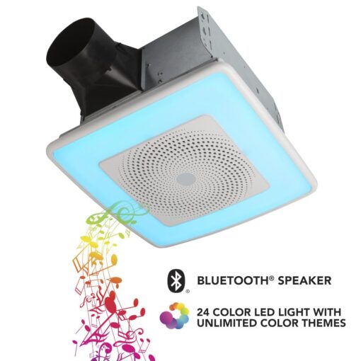 Broan-NuTone SPK110RGBL ChromaComfort Bathroom Exhaust Fan, 110CFM/1.5 Sones, with Sensonic Bluetooth Speaker and 24-color LED Light, Wall Switch included, White - Image 3