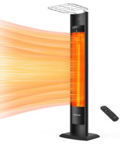 ThermoMate Outdoor Indoor Electric Patio Heater, 1500W 38.5" Portable Tower Infrared Heaer, IP55 Rated Space Radiant Heater with Remote, Timer, Tip-over Protection for Backyard, Restaurant & Garage