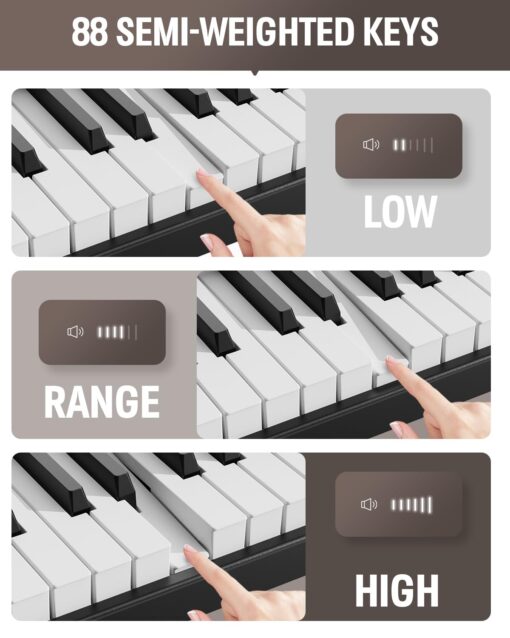 Finger Dance Folding Piano Keyboard 88 Keys, Portable Electric Keyboard with Bluetooth MIDI, Full Size Digital Piano, Wood Grain, Semi-Weighted, Touch Sensitive, with Storage Bag for Beginner - Image 3
