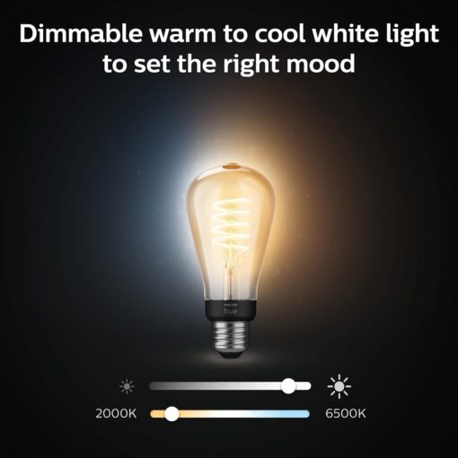 Philips Hue Smart 40W ST19 Filament LED Bulb - White Ambiance Warm-to-Cool White Light - 4 Pack - 550LM - E26 - Indoor - Control with Hue App - Works with Alexa, Google Assistant and Apple Homekit - Image 4