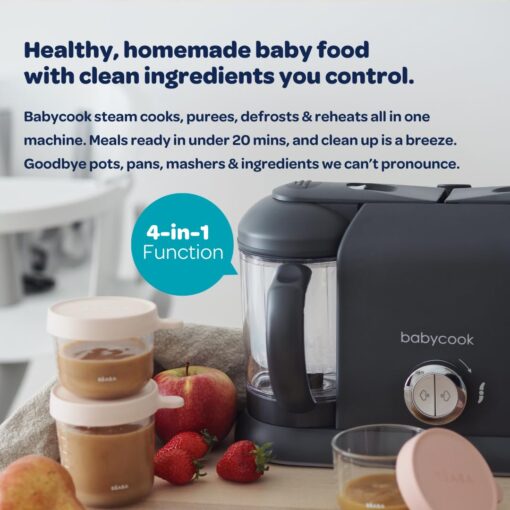 BEABA Babycook Duo 4 in 1 Baby Food Maker, Puree Steamer and Blender for Purees, Grinder with Auto Steam Cooking, Lrg 9.1 Cup Capacity, Makes 54 Servings in 20 Mins, Charcoal - Image 3