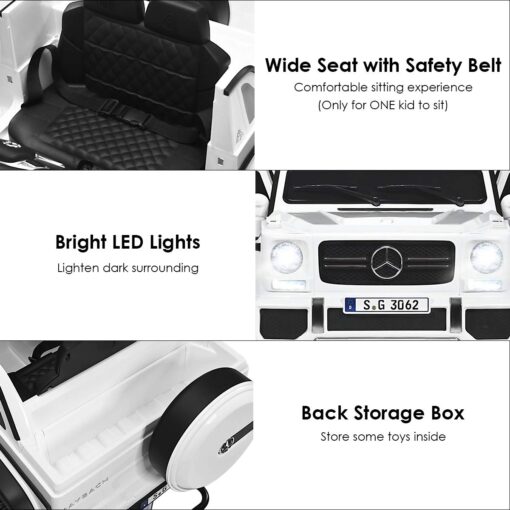 Costzon Ride on Car, Licensed Mercedes-Benz Maybach, 12V Battery Powered Vehicle Toy w/ 2 Motors, Remote Control, 3 Speeds, Lights, Horn, Music, Aux, Storage, Truck, Electric Car for Kids (White) - Image 6