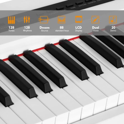MUSTAR Digital Piano 88 Key Weighted with Stand, 88 Key Semi Weighted Keyboard Piano MEP-1000, Portable Electric Piano Keyboard 88 Keys with Bluetooth Connection, Case, Sustain Pedal, MDF, White - Image 4