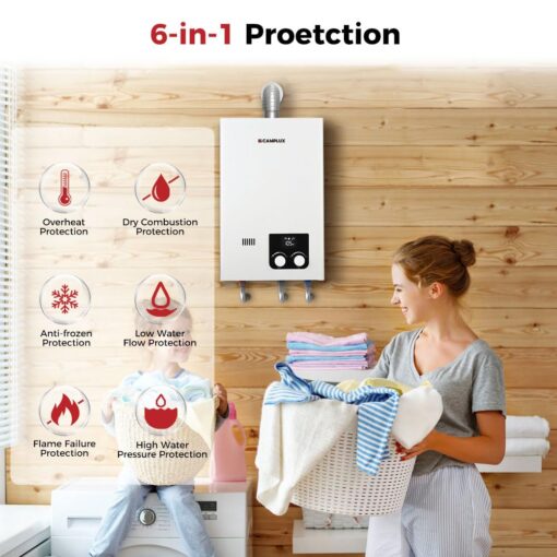 CAMPLUX Natural Gas Water Heater Indoor, Tankless Water Heater, 2.64 GPM On Deamnd Hot Water, Whole House, White - Image 6