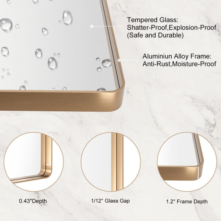 LOAAO 30”X36” Gold Bathroom Mirror, Rounded Rectangle Gold Frame Mirror, Brushed Gold Bathroom Vanity Mirror Wall-Mounted, Anti-Rust, Tempered Glass, Hangs Horizontally or Vertically - Image 5