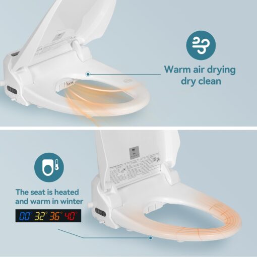 YOURLITE Bidet Toilet Seat, Elongated Toilet Seat Warm Water, Heated Seat Bidet with Remote Control,Self-cleaning Nozzle Temperature Adjustable LED Light, Need Electricity, White - Image 8