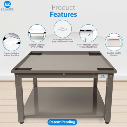 EZ Laundry Laundry Pedestal for Washer and Dryer | 29-Inch Stand with Adjustable Feet | Elevates 16" | includes Drain Pan & Hose | Anti-Vibration Steel | Fits All 29" Wide Washer/Dryer Brands (Grey) - Image 8