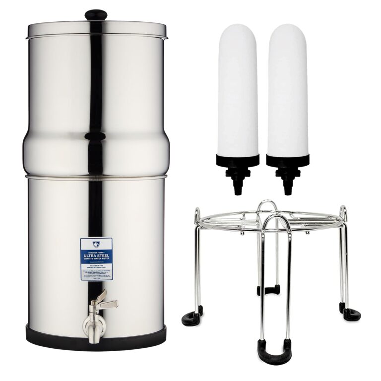 Survivor Filter Ultra Gravity Water Filter System - Stainless Steel Countertop Gravity Fed Water Filter with Stand, 2.25 Gallon, for Home and Outdoors - Removes Bacteria, Viruses, and Parasites