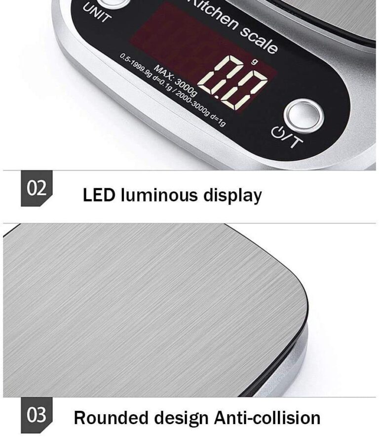 ZOCWJK Electronic Scales Digital Kitchen Weighing Scales Premium Stainless Steel Cooking Scales Stylish Ultra Slim Design Scales(One Color-3kg/0.1g - Image 2