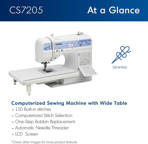 Brother CS7205 Computerized Sewing Machine with Wide Table, 150 Built-in Stitches, SA520 Water Soluble Stabilizer Included - Image 3