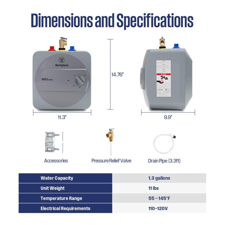 Westinghouse Electric Mini Tank Water Heater, 1.3 Gallon Point of Use Instant Hot Water Heater 120V 1440W, Small Hot Water Heater, Under Sink, Wall or Floor Mounted, Easy to Install - Image 6