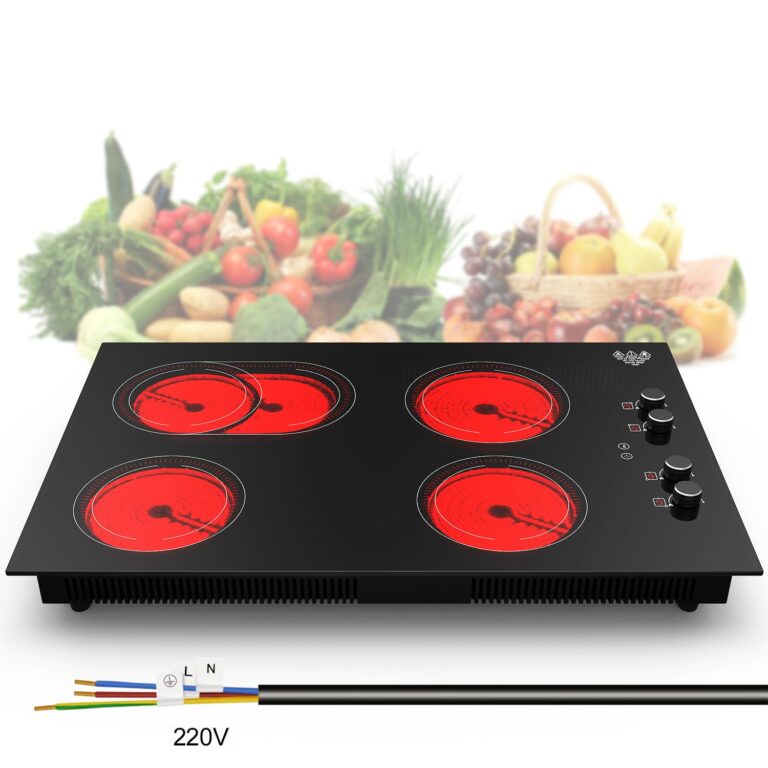 GIHETKUT 4 Burner Electric Cooktop,7200W Built-in & Countertop 4 Burner Electric Stove with 9 Power Levels, Child Safety Lock & 99 mins Timer, 30 inch Electric Cooktop 220-240V (No Plug)