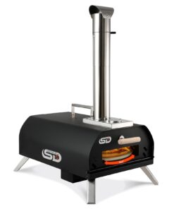 SizzleDelite Outdoor Pizza Oven Wood Pellet 12" Round Pizza Stone, Portable Wood Fired with Built-in Thermometer Pizza Stove, Stainless Steel Pizza Maker for Outside, Backyard, Camping - Black