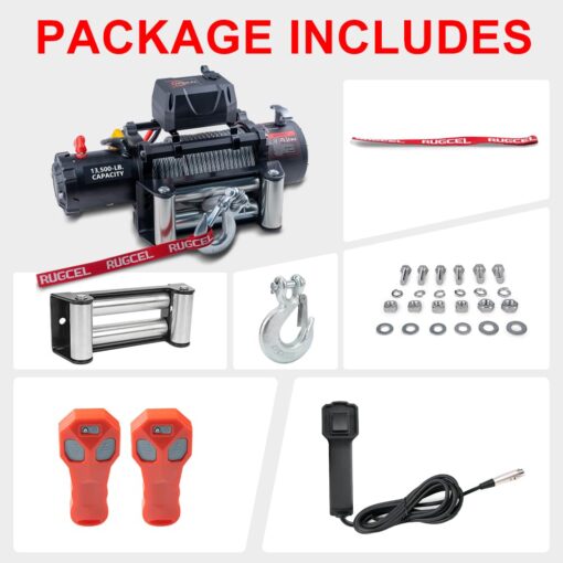 RUGCEL WINCH 13500lb Waterproof Electric Truck Winch 12V Steel Rope Jeep Winch with Roller Fairlead, Wired Handle and 2 Infrared Remote,for UTV ATV & Jeep Truck and Wrangler in Car Lift - Image 3