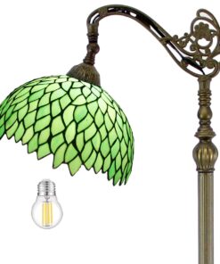WERFACTORY Tiffany Lamp Floor Green Wisteria Stained Glass Arched Lamp 12X18X64 Inches Gooseneck Adjustable Corner Standing Reading Light Decor Bedroom Living Room S523 Series