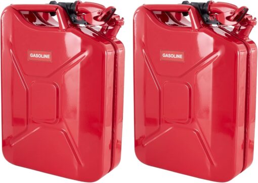 Wavian 5.3 Gallon 20 Liter Authentic CARB Fuel Jerry Can w/Spout, Wavian USA Authentic NATO Jerry Can and Spout System - Rust-Proof, Red, 5 Gallon Gas Cans for Gasoline, Pack of 2