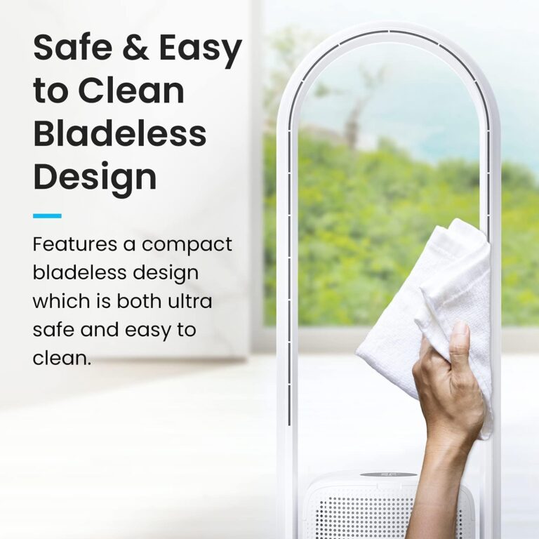 U ULTTY Bladeless Tower Fan and Air Purifier in one, True HEPA Filter 99.97% Smoke Dust Pollen Dander, Oscillating Tower Fan with Remote Control CR022D, White - Image 7