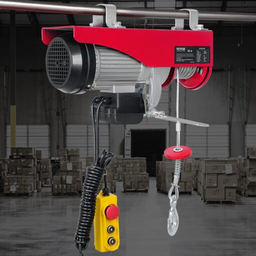 Happybuy Electric Hoist, 2200 lb Overhead Crane Garage w/Steel Hook, Remote Control & Emergency Stop Switch Ceiling Pulley Winch for Warehouse, Construction, Goods Lifting, 110V Red, 2200Lbs - Image 4