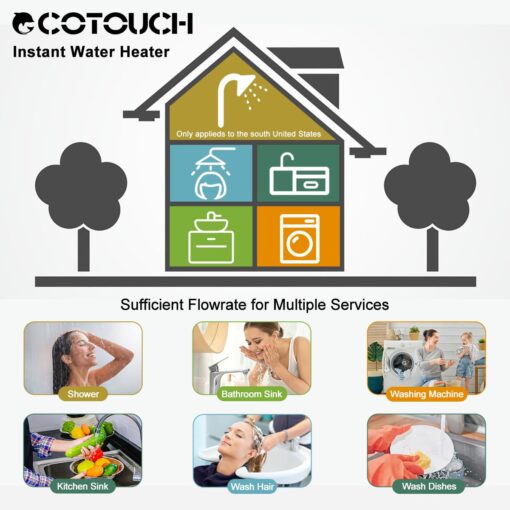 Tankless Electric,ECOTOUCH 9KW 240V On Demand, Self-Modulating Instant Hot Water Heater ECO90 Black - Image 5