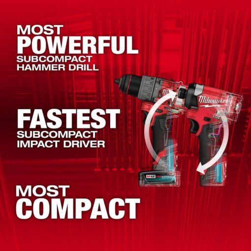 Milwaukee M12 FUEL 12-Volt Lithium-Ion Brushless Cordless Hammer Drill and Impact Driver Combo Kit w/2 Batteries and Bag (2-Tool) - Image 4