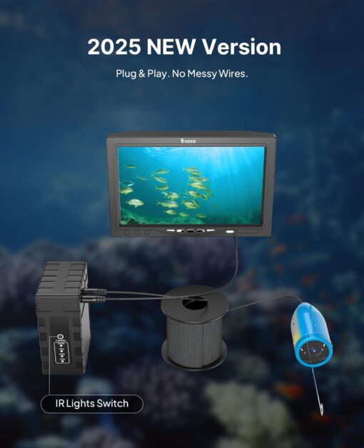 Eyoyo Underwater Fishing Camera, Ice Fishing Camera 1000TVL Fishing Camera with 7 inch LCD Monitor, Waterproof Camera, 12pcs Infrared Lights Fish Finder for Ice Fishing, Lake, Boat - Image 6