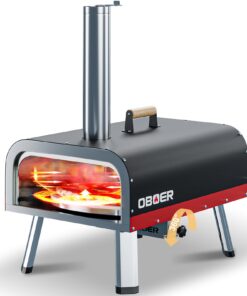 ABORON Pizza Oven,𝟏𝟑'' 𝐌𝐮𝐥𝐭𝐢-𝐅𝐮𝐞𝐥 𝐑𝐨𝐭𝐚𝐭𝐚𝐛𝐥𝐞 Outdoor Pizza Ovens, Portable Wood and Gas Pizza Oven, 3-Layer Stainless Steel Pizza Maker with Built-In Thermometer, Pizza Cutter