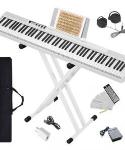 Longeye Piano Keyboard 88 Keys Compact Portable Digital Piano for Beginners with Semi-Weighted Full-Size Keys, Stand, Headphones, Sustain Pedal, Carrying Case, White