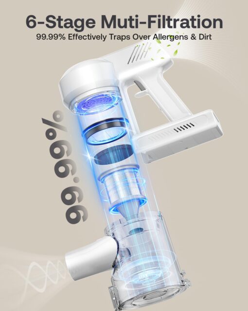 Cordless Vacuum Cleaner, 40Kpa 45Mins Vacuum Cleaners for Home, 8-in-1 Lightweight Stick Vacuum with Powerful Suction, Anti-tangle Wireless Vacuum for Carpet, Tile, Pet Hair, Hardwood Floors, White - Image 3