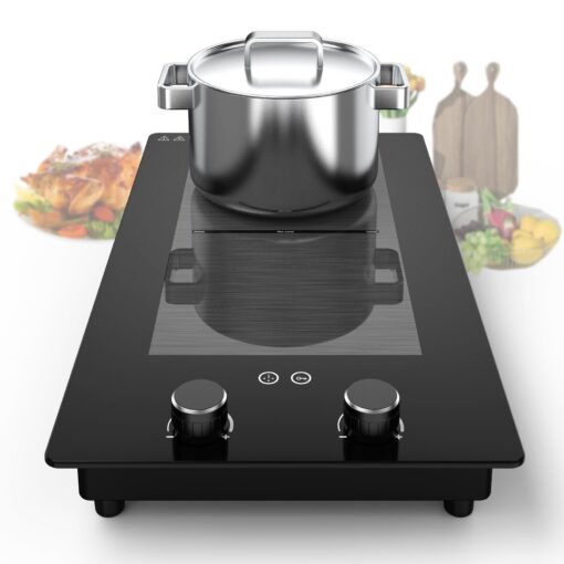 VBGK Double Induction Cooktop,12 Inch 3000W Induction Stove Top 110V 2 Burner Hot Plate with Rotary &Touch Control,9 Levels Settings, Child Safety Lock & Timer
