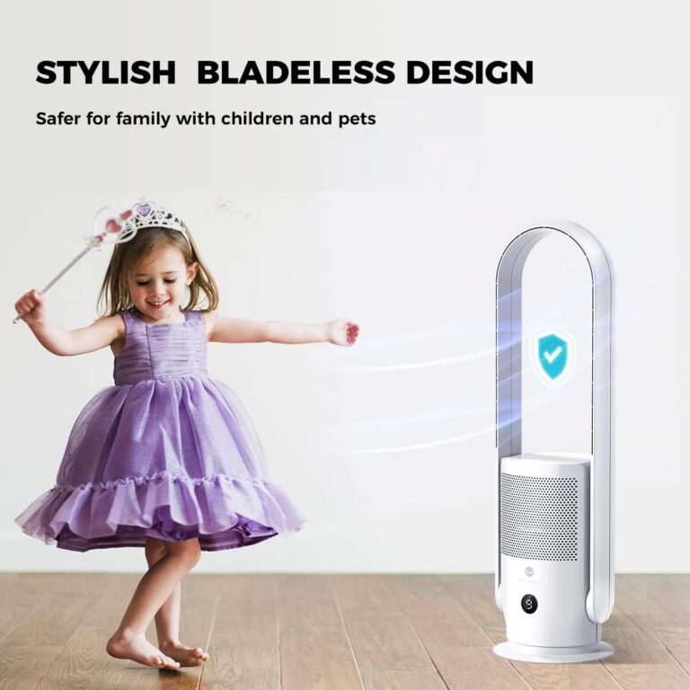 U ULTTY Bladeless Tower Fan and Air Purifier in one, True HEPA Filter 99.97% Smoke Dust Pollen Dander, Oscillating Tower Fan with Remote Control CR022D, White - Image 8