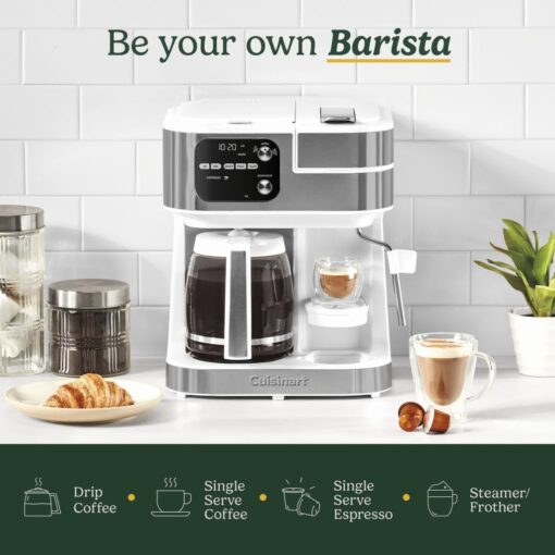 Cuisinart Coffee Maker Barista System, Coffee Center 4-In-1 Coffee Machine, Single-Serve Coffee, Espresso & Nespresso Capsule Compatible, 12-Cup Carafe, White, SS-4N1W - Image 5