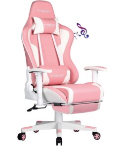 GTRACING Gaming Chair with Footrest Speakers Video Game Chair Bluetooth Music Heavy Duty Ergonomic Computer Office Desk Chair (Pink)