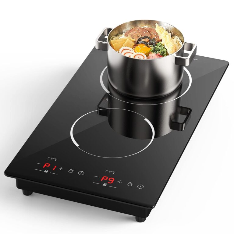 GIHETKUT Double Induction Cooktop, 110V Electric Cooktop 2300W Electric Stove Top with 2 Burner Independent Control, Ultrathin Body, 9 Temperature, Multiple Power Levels, 2 Hour Timer, Safety Lock
