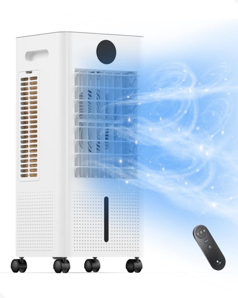 Portable Air Conditioner, Evaporative Air Cooler Windowless with Remote, 3 Speeds, 12H Timer, Oscillating Swamp Cooler for Bedroom, Living Room, Ivory