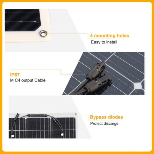 XINPUGUANG Solar Panel 12V 200W System Kit 100W Flexible Solar Panel Monocrystalline Battery Charger with Extension Cable 20A Charge Controller Power for RV Boat Cabin Car Trailer(200W-1) - Image 5