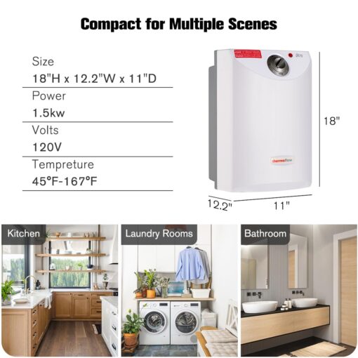 Thermoflow Electric Mini Tank Water Heater, 2.5 Gallon 120V Corded Under Sink Small Hot Water Heater for Point of Use Instant Hot Water - Image 3