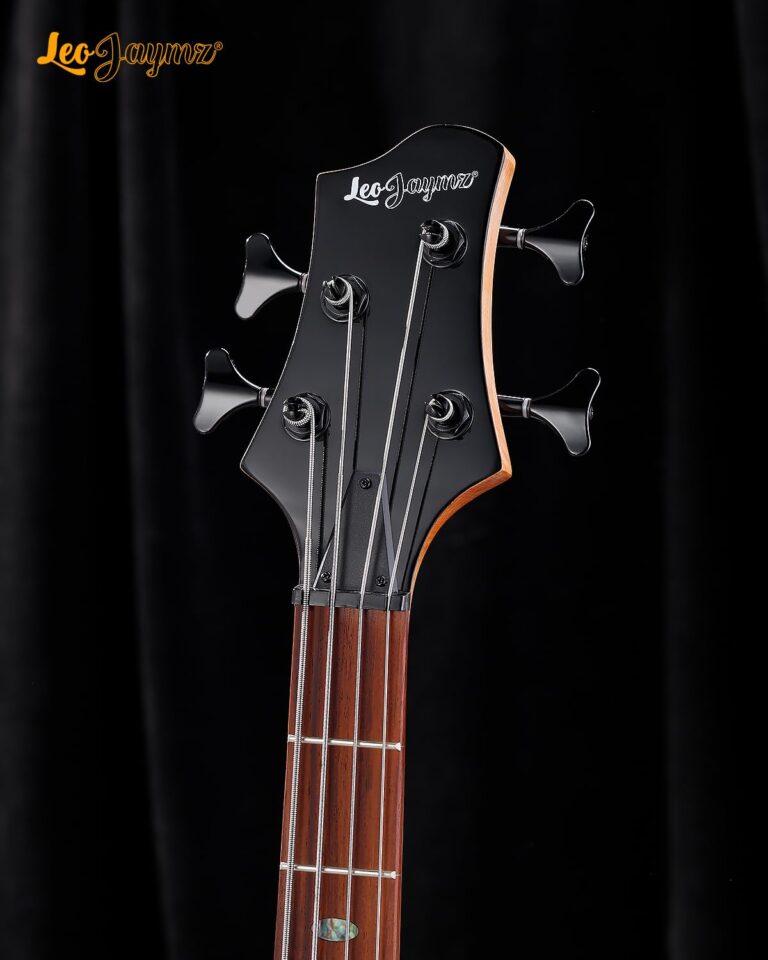 Leo Jaymz CB-400 4 String 34" Scale Electric Bass Guitar, 24 Frets, Mahogany Body, Rosewood Fingerboard with Abalone Inlays, Roasted Maple Neck, H-H Pickups, Glossy Body Finish (CB Flame Blue) - Image 4