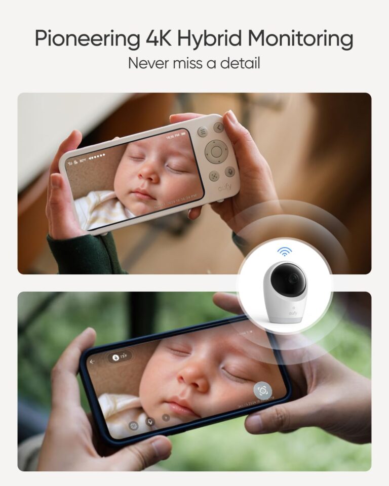 eufy Security Baby Monitor E21 with 4K UHD Camera, 5'' 720p Display, 8X Zoom, Hybrid Wi-Fi and No Wi-Fi Connection, 24/7 Recording in app, Pan-Tilt, Portable Camera with Built-in Battery, ANR - Image 6