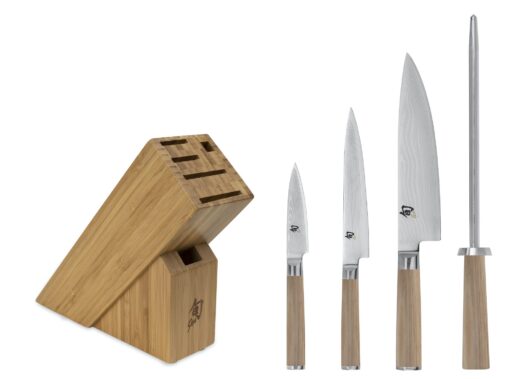 Shun Classic Blonde 5 Piece Starter Block Set, Includes 8" Chef, 3.5" Paring & 6" Utility Knives, Handcrafted Japanese Knife Block Set, Damascus Stainless Steel Cladding, Pakkawood Handle - Image 6