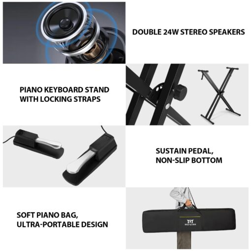 MUSTAR Digital Piano 88 Key Weighted with Stand, 88 Key Semi Weighted Keyboard Piano MEP-900, Portable Electric Piano Keyboard 88 Keys with Bluetooth Connection, Case, Sustain Pedal, MDF, Black - Image 4