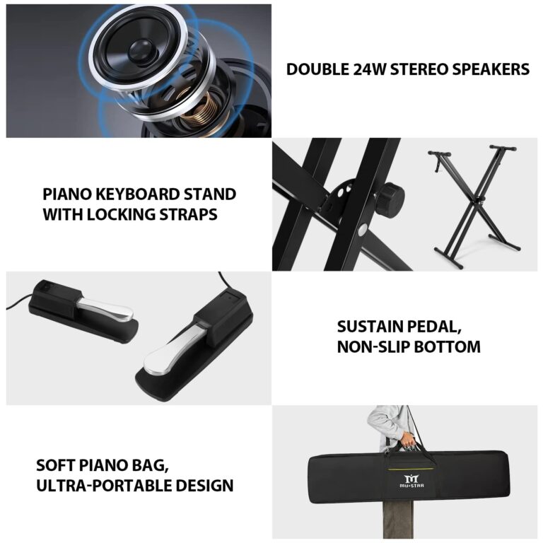 MUSTAR Digital Piano 88 Key Weighted with Stand, 88 Key Semi Weighted Keyboard Piano MEP-900, Portable Electric Piano Keyboard 88 Keys with Bluetooth Connection, Case, Sustain Pedal, MDF, Black - Image 4