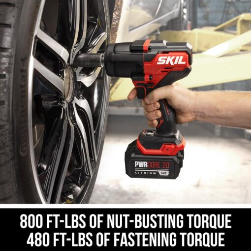 SKIL PWR CORE 20 Brushless 20V 1/2 In. Mid-Torque Impact Wrench Kit Including 4.0 Ah Battery and Auto PWRJump Charger- IW5761B-10 - Image 6