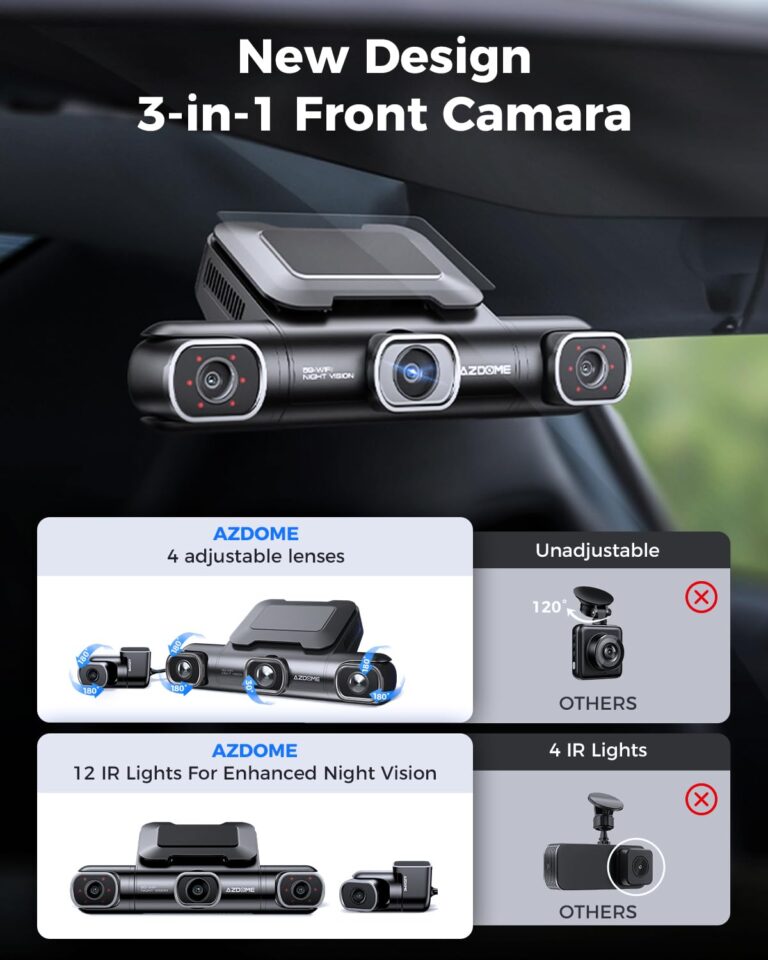 AZDOME 360° 4 Channel Dash Cam with 4 Adjustable Lenses, 128GB eMMC, 2K+1080P*3 Dashcam Front and Rear Inside Left Right, 5G WiFi Dash Camera for Cars, IR Night Vision, Parking Mode, M660 - Image 6