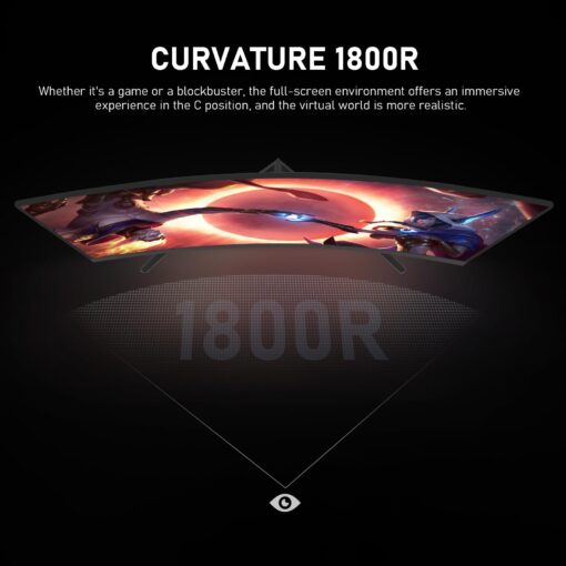 Gawfolk 32 inch 2K QHD(2560×1440P) 165Hz Curved Gaming Monitor,PC Screen, 1ms，FreeSync, 98% sRGB，178° Wide Viewing Angle，DisplayPort、HDMI, Wall Mount Compatible 100 * 100MM Wall - Black - Image 5