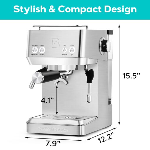 CASABREWS Espresso Machines with Milk Frother, 20 Bar Espresso Maker with Hot Water Wand for Americano, Latte, Cappuccino, Espresso Coffee Machine with Adjustable Temperature, Gifts for Coffee Lovers - Image 3