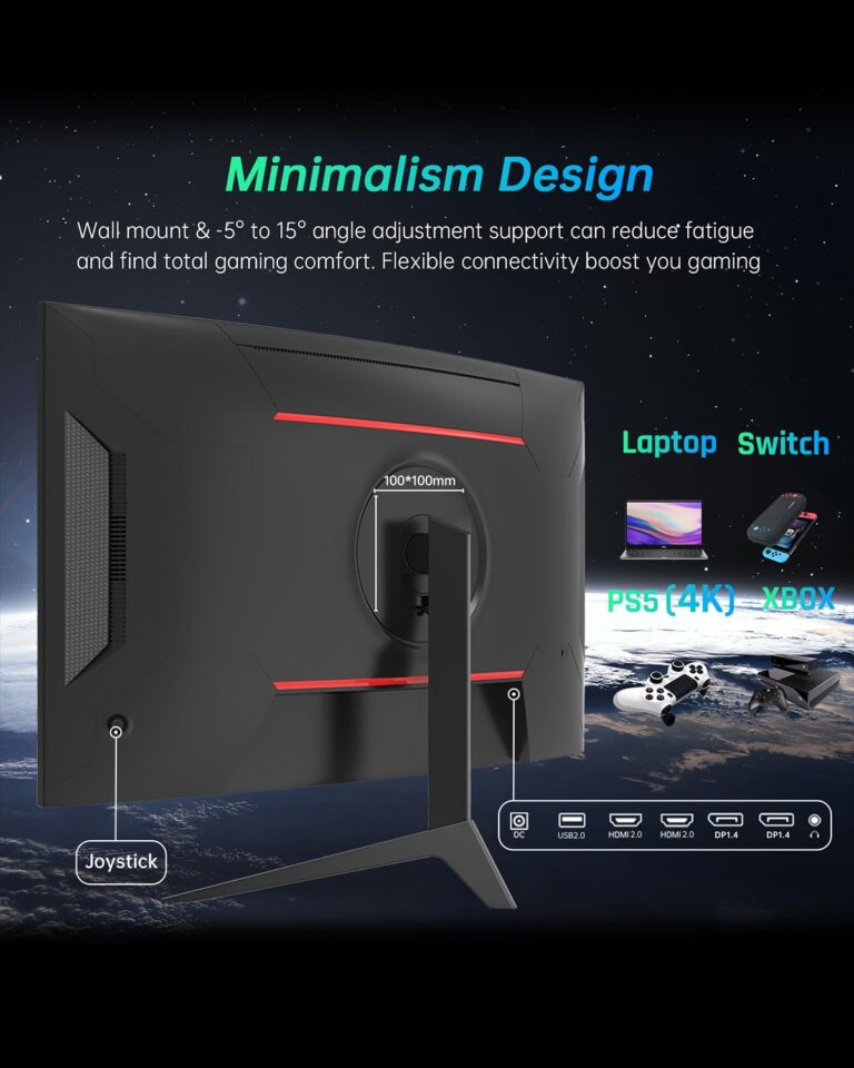 KTC 27 inch Gaming Monitor, 1440P Curved Monitor, 180Hz, 144Hz, 2K, 1500R, 1ms, FreeSync Premium/G-Sync, DisplayPort/HDMI/USB, Vesa/Wall Mount Computer Monitor, Ultrawide PC Monitor H27S17 - Image 2