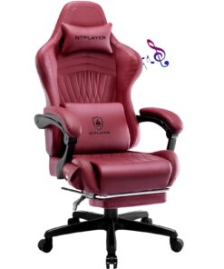 GTPLAYER Gaming Chair, Computer Chair with Footrest and Bluetooth Speakers, High Back Ergonomic Music Game Chair, Reclining Game Chair with Linkage Armrests for Adults and Kids (WineRed)